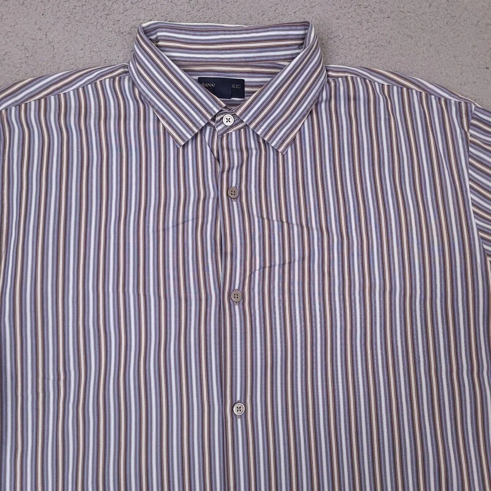 Banana Republic Shirt Mens XL 17-17.5 Blue‎ Striped Long Sleeve Button Up